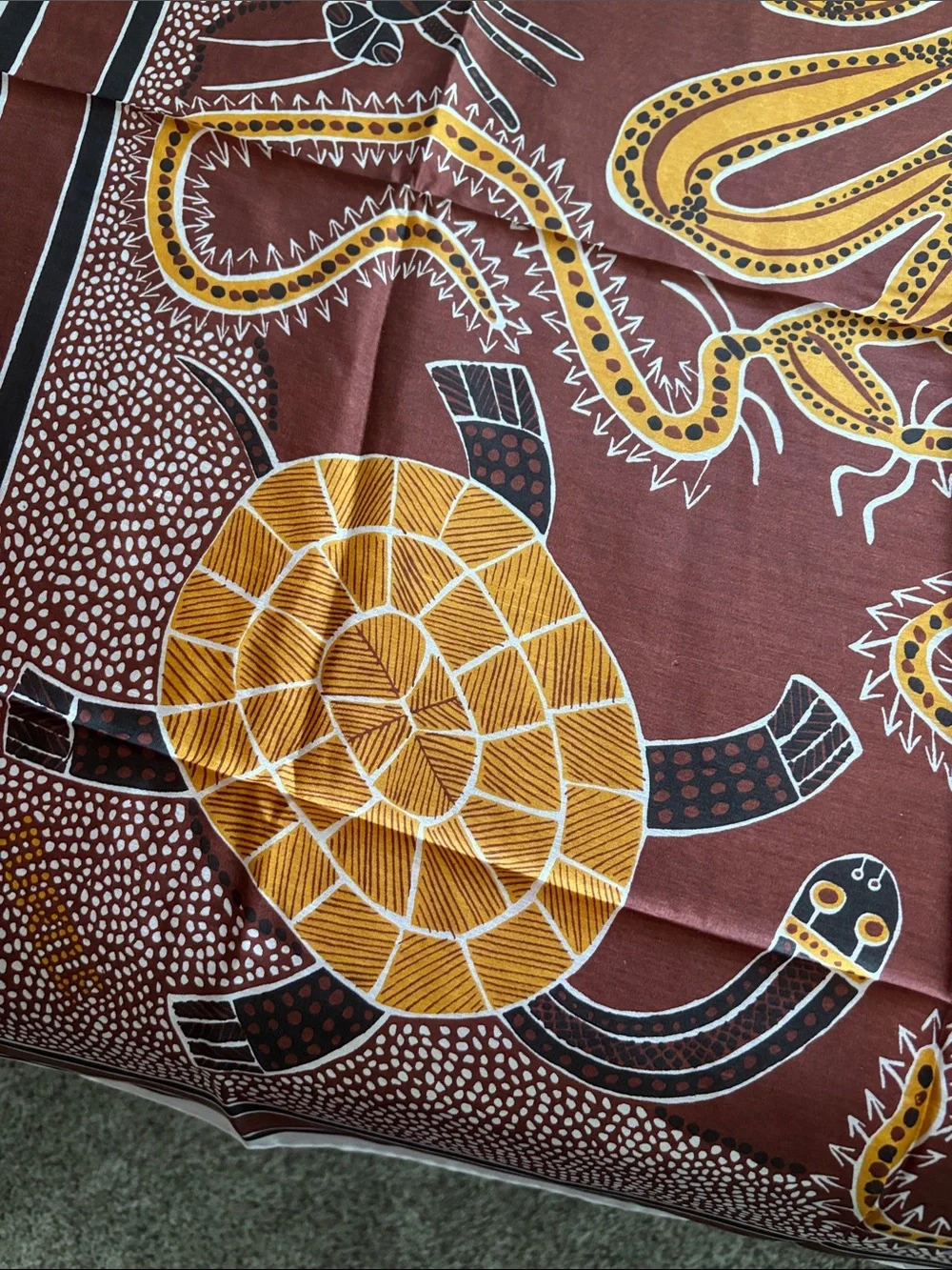 DREAMTIME Silk Scarf in Brown & Mustard